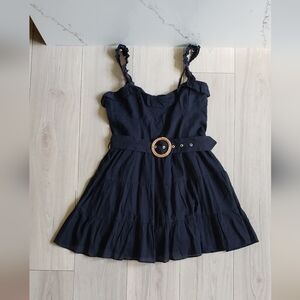 Show Me Your MuMu Dress Womens L Black Belted Y2K Ruffle Sleeveless A line Mini